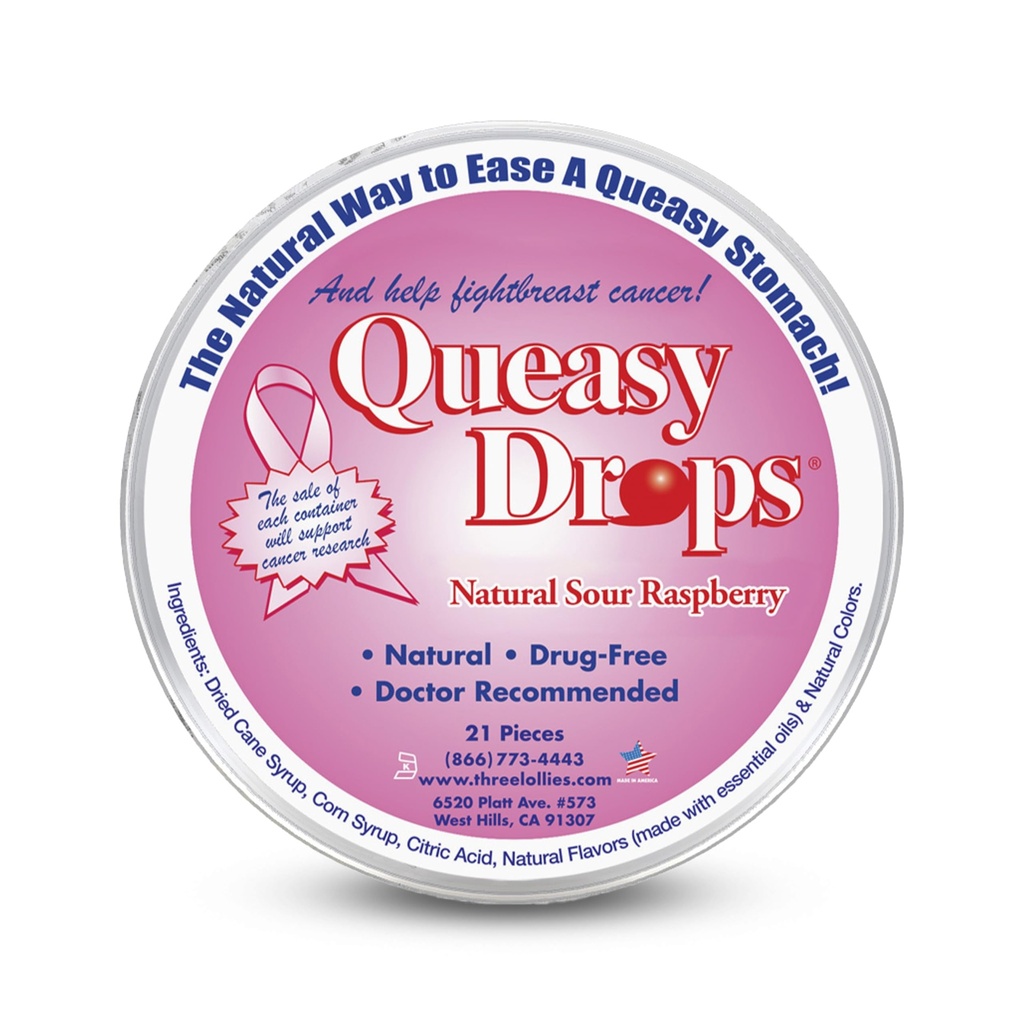 Trois gouttes gazeuses de Lollies - Arôme de framboise aigre - Maladie des voyages et soulagement de la nausée, apaisant l'estomac et la bouche sèche, ingrédients naturels - 21 ct