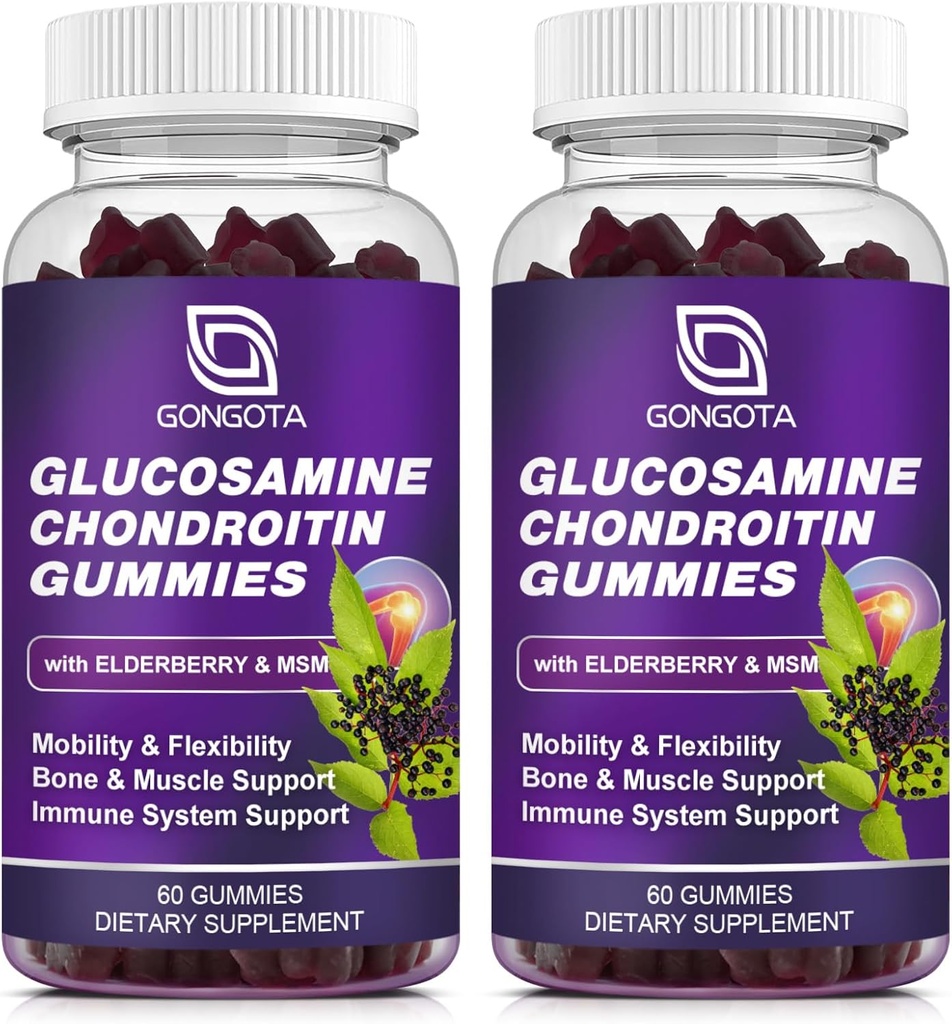Glucosamine Chondroitin Gummies - 2- Pack, Extra Strength 1500mg Glucosamine with MSM & Elderberry, Flexibility Support, Best Cartilage & Immune Support Supplement for Men and Women - 120 count