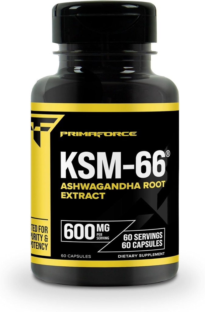 Primaforce KSM-66 Extrait de racine Ashwagandha (600mg) 60 Capsules de Veggie - 5% Witanolides avec BioPerine