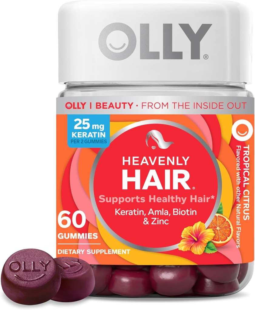 L'OLLY Gummy Cheveux Célestes, soutient cheveux sains, kératine, biotine, AMLA, Supplément à croquer, 30 jours d'approvisionnement - 60 comte
