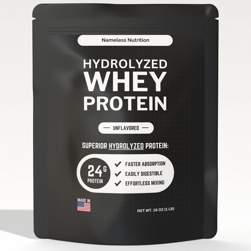 Poudre hydrolysée de protéines de lactosérum - concentré de protéines de lactosérum non aromatisé Hydrolat, poudre de protéines pures - sans gluten, 24g de protéines par portion, 1 lb (paquet de 1)