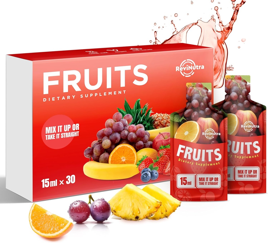Jus liquide Super Fruit - 30 Pochettes Superfoods Supplément Fruits pour femmes, hommes et enfants - Soutien énergie, immunité, digestion et métabolisme - Vegan, 30 jours d'approvisionnement