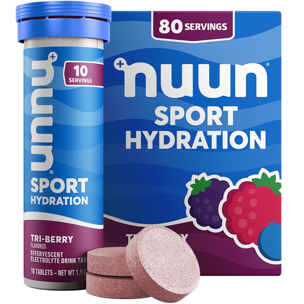 Tablettes électrolytiques Nuun Sport avec Magnésium, Calcium, Potassium, Chlorure et Sodium, Sans gluten et Vegan, Tri-Berry, 8 Pack (80 portions Total)