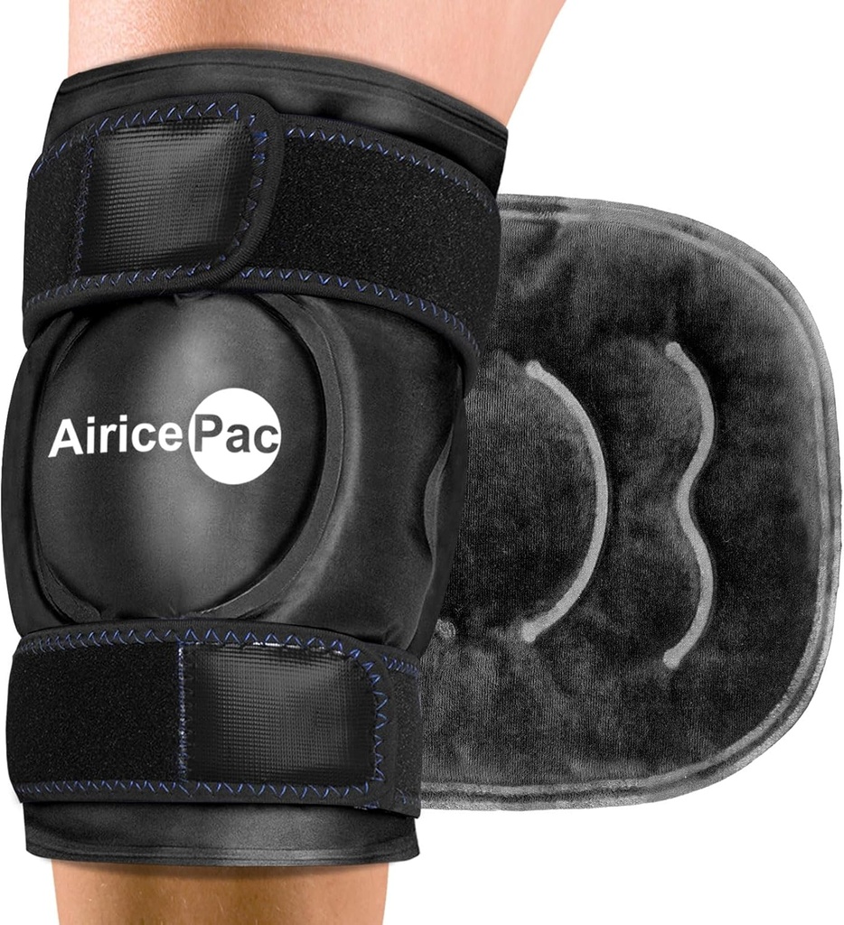 Paquet de glace pour soulager la douleur au genou, gel réutilisable Enveloppe de glace pour blessures, gonflement, chirurgie de remplacement du genou, traitement par compression froide pour l'arthrite, ménisque et ACL, noir