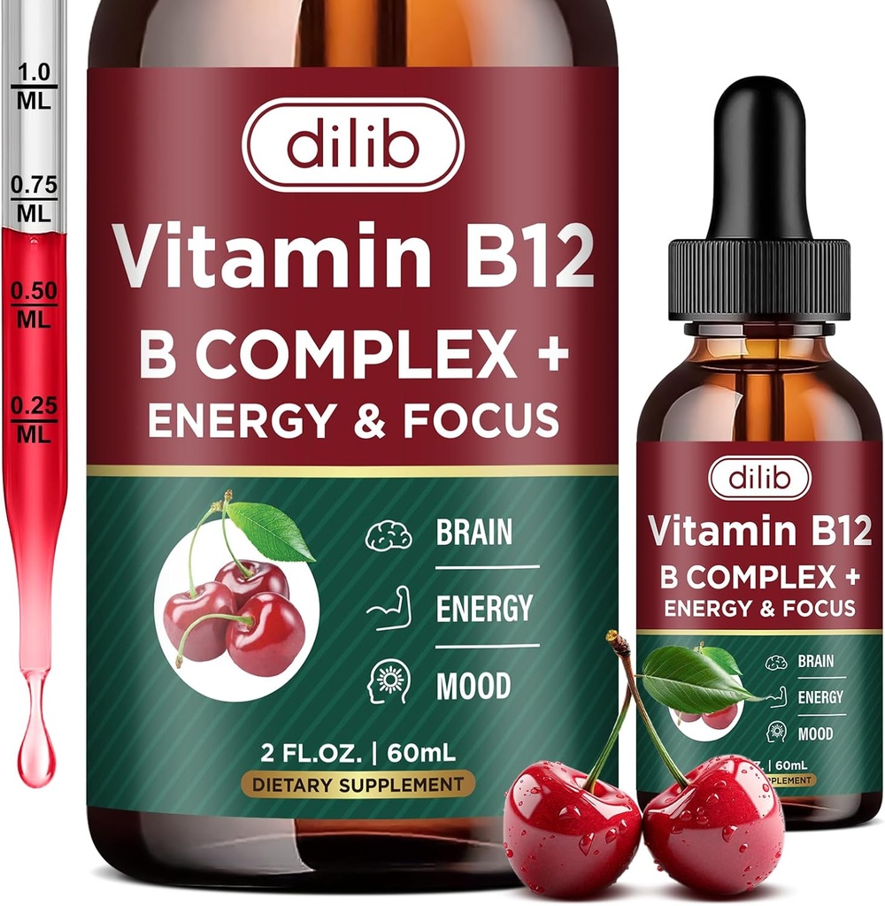 Vitamine B12 Complexe 5000 mcg.Légan B12 Liquid Drops Sublingual Supplement: Méthylcobalamine w/Folat, Biotine, Vitamine C, B3, B5, B6, & B8 pour l'énergie durable et le métabolisme sain, 2 fl. oz.