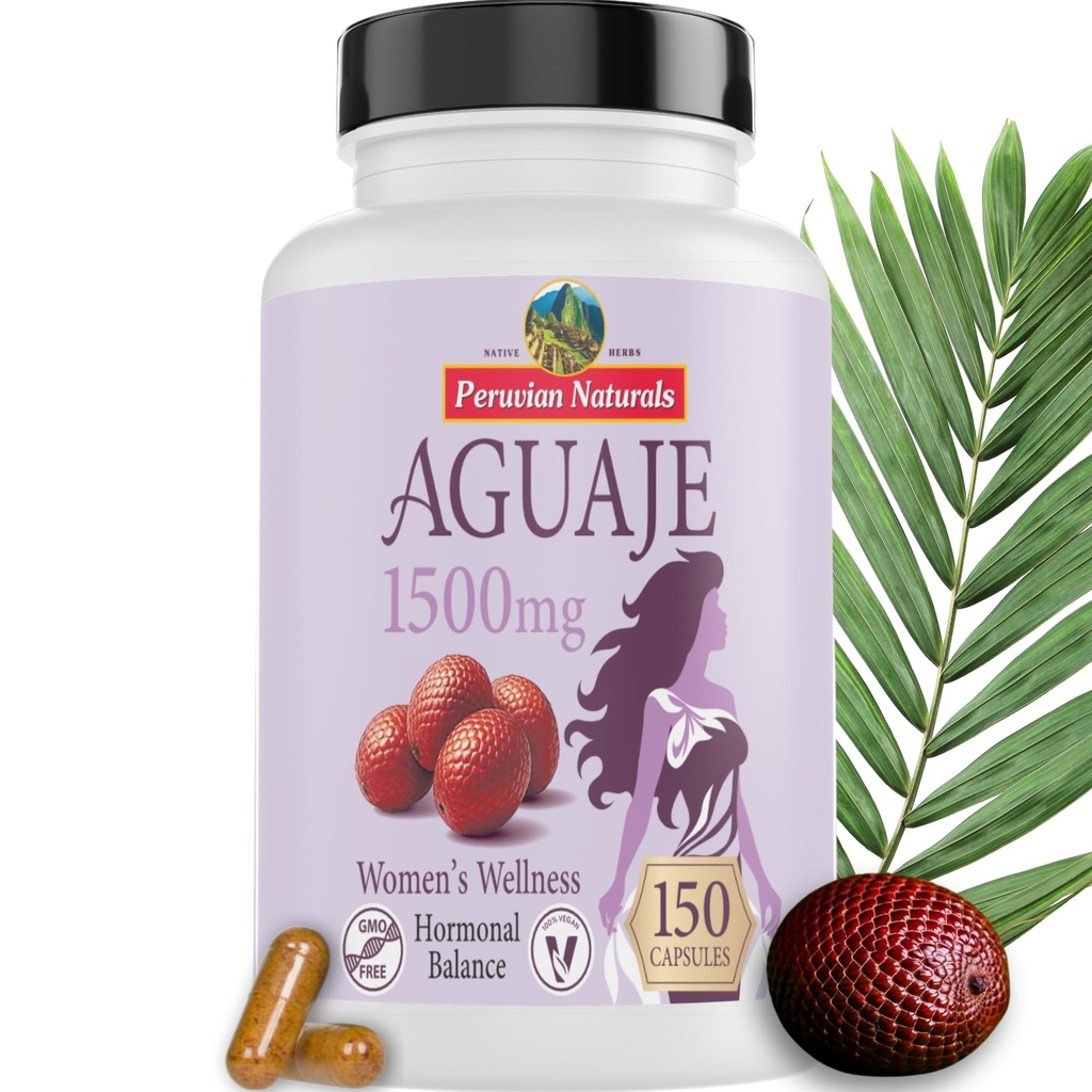 Peruvian Naturals Aguaje Capsules pour femmes 100 pilules - Curves naturelles pour supplément de santé féminine, puissant équilibre hormonal, Buriti Fruit, non-OGM, végétalien