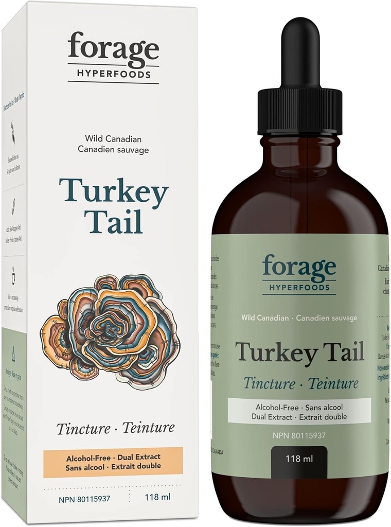 Aliments pour le fourrage Hyperfoods- Sans alcool Canadian Wild Turkey Tail Mushroom Superfood Liquid Complement Extract Tincture, Vegan, Non-OGM, Système immunitaire et Gut Health Support, 118ML