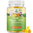Enfants DHA Omega 3 Gummies - Acides gras Omega 3 6 9 pour le cerveau, la force immunitaire et la vision - DHA nutritionnel pour les enfants pour le système nerveux sain et le soutien de la cible - sans poisson, végétalien et non-OGM - 60 Chews