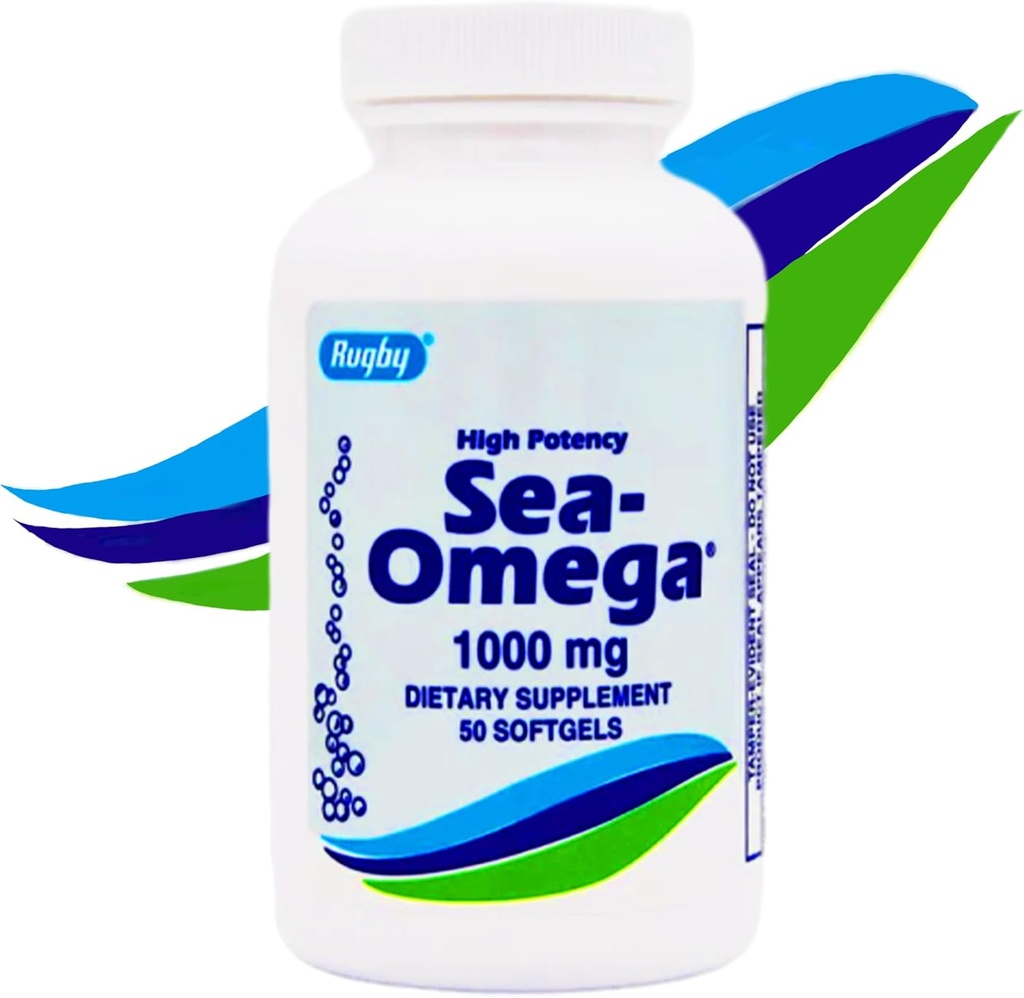 1000mg Huile de poisson naturel sans hiccups Concentré par rugby Sea Omega 3 fabriqué aux États-Unis pour les hommes/femmes,50 Softgels à libération rapide,EPA 300mg,DHA 200mg, suppléments d'acide gras pour la santé du cerveau/de l'œil/du coeur/de l'air/de la peau