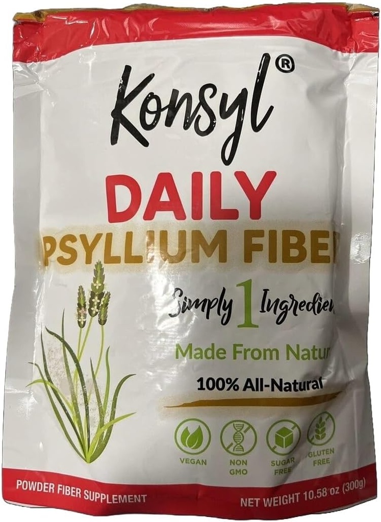 Konsyl Daily Fibre de Psyllium - Non-OGM, Vegan, Kéto-friendly, poudre de supplément de fibre - soutient la santé digestive - 300g / 10,58 oz (Pack de 01)