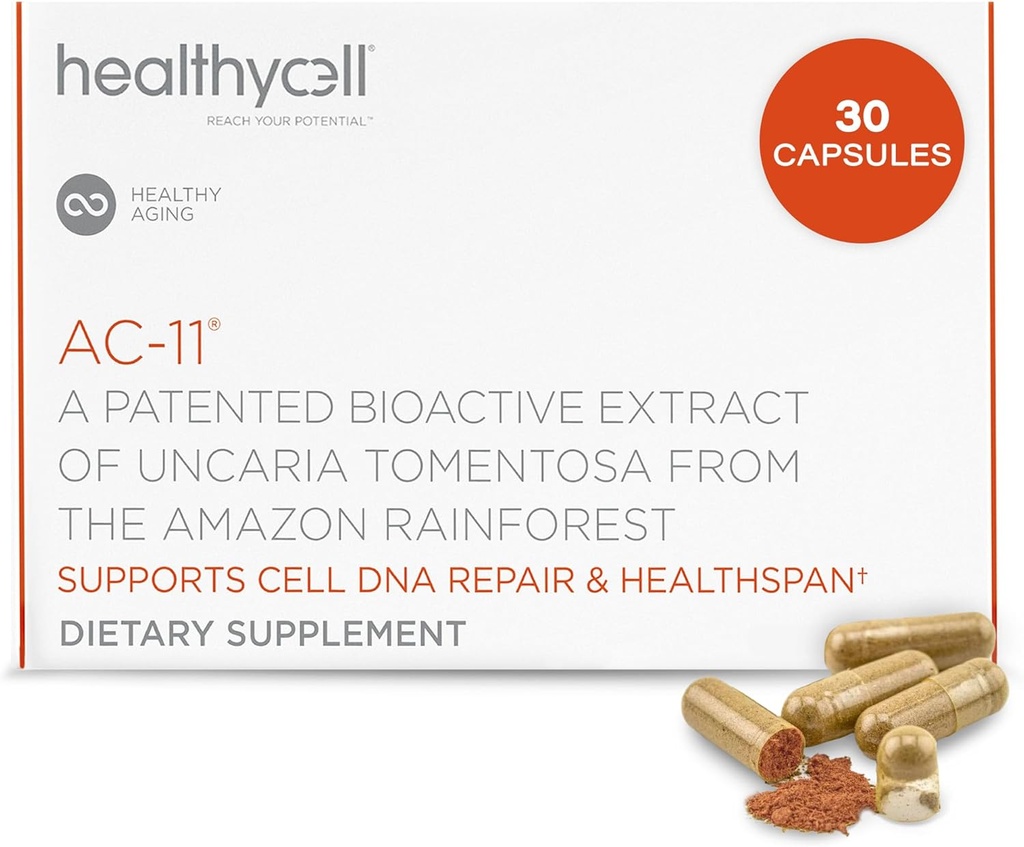Healthycell Anti-Aging Supplément pour la réparation de l'ADN et la santé des cellules souches, AC-11 - Extrait bioactif d'uncaria tomentosa (Cats Claw) soutient un système immunitaire sain - végétalien, sans soja et sans gluten