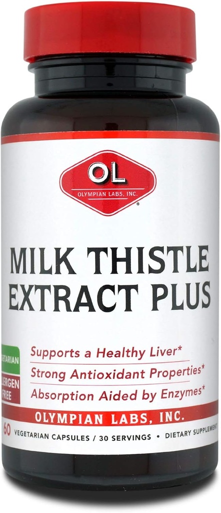 Olympians Labs Lait Thistle Extract Plus Enzymes, Antioxydants, Soutenir la santé du foie, 60 capsules végétariennes