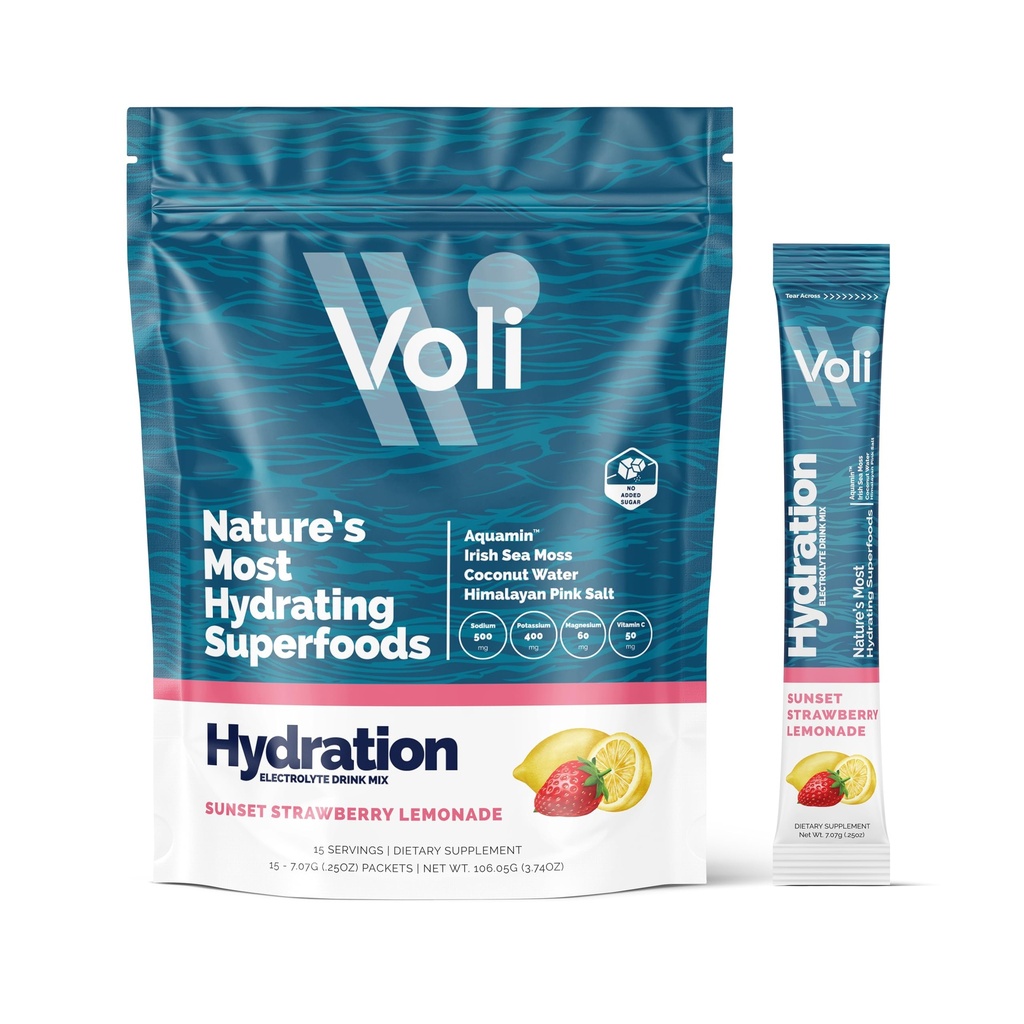 Voli Electrolytes Powder Packets.com Non ajouté Sucre Electrolyte Drink Mix pour l'hydratation.com Keto & Fasting Friendly, Natural Superfoods & Minerals.com Cimonade aux fraises, 15-Count