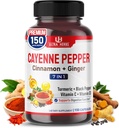 Cayenne Pepper 7 en 1 - - avec gingembre, curcuma, cannelle, poivre noir - favorise la fonction du système digestif (150 jours d'approvisionnement (paquet de 1))