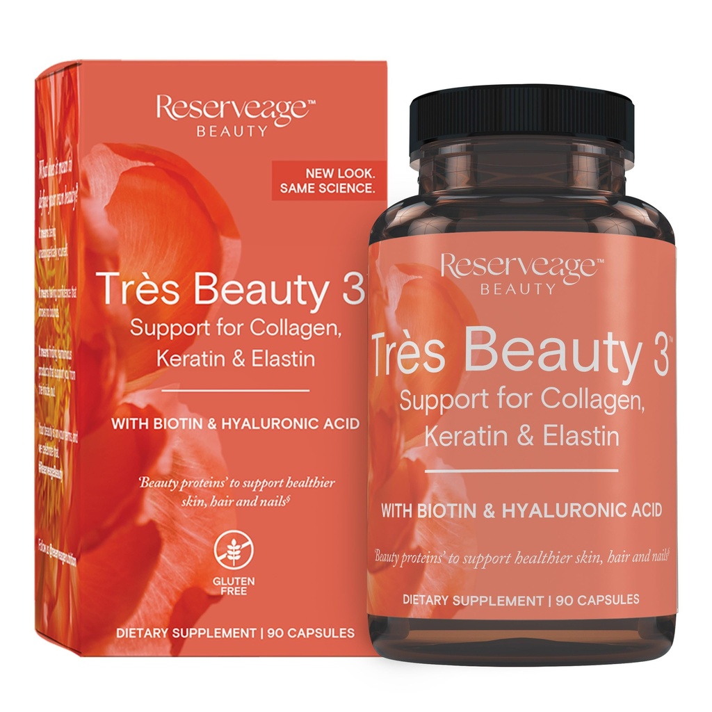 Nutrition réservée - Tres Beauty 3 - Supplément pour la croissance des cheveux, soins de la peau et soins des ongles - Supplément collagène avec kératine et biotine - Sans gluten - 90 capsules (30 portions)
