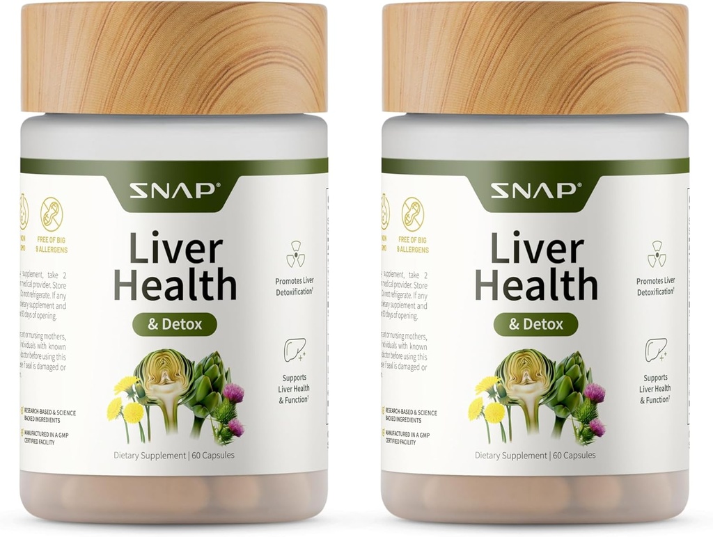 Suppléments de snap Liver Health & Detox Supplement - Soutien naturel pour la santé du foie et de la digestion, 60 capsules végétariennes (2-Pack)