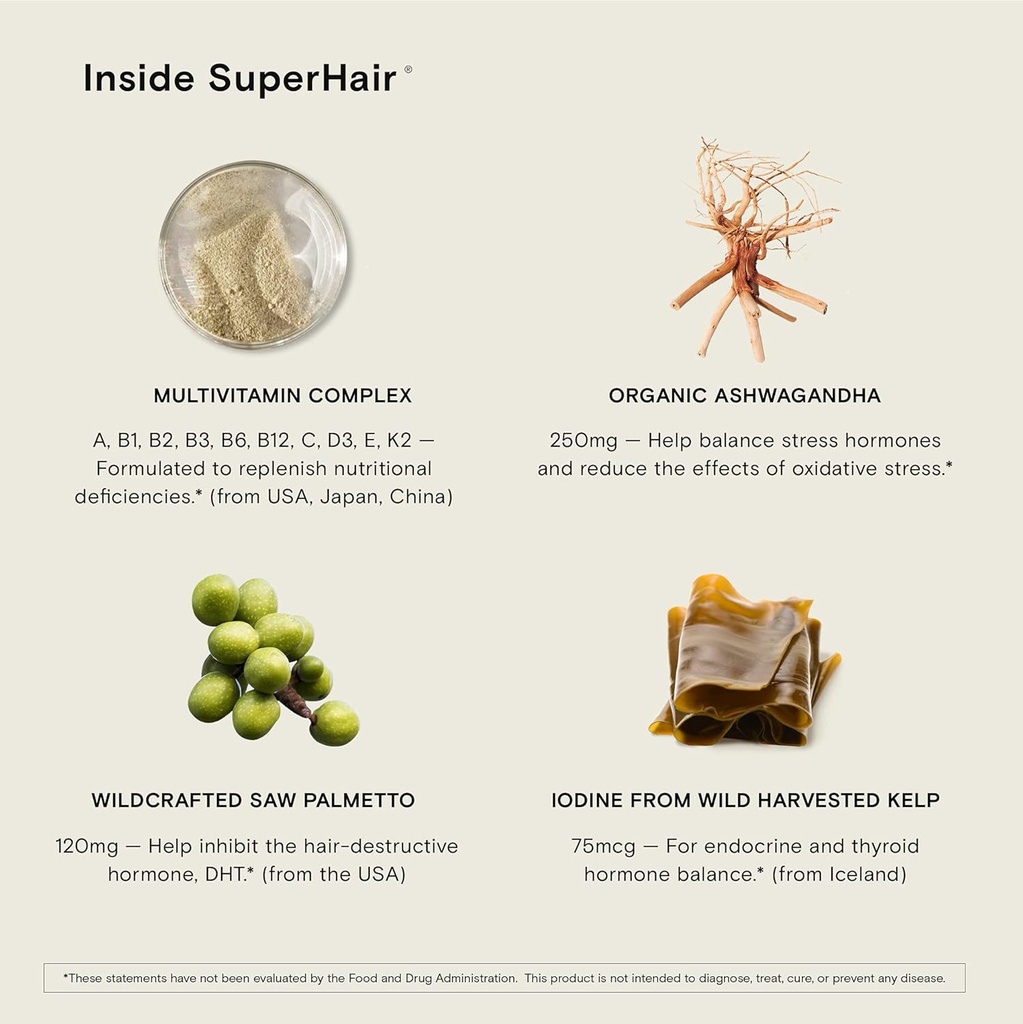 Jus de lune 1 SuperYou & 1 SuperHair-Supplément Adaptogène SuperYou pour le supplément multivitamine de calme et SuperHair pour les cheveux plus sains et plus épais