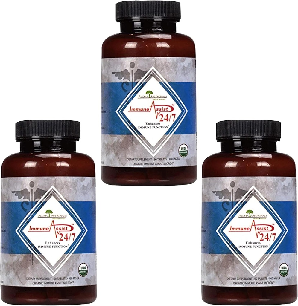 Aloha Médicament – Immune Assist 24/7, Supplément de champignons biologiques, Supplément de soutien immunitaire, 90 comprimés chacun, Pack de 3