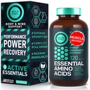 Supplément des acides aminés essentiels - Tous les 9 AAE avec les acides aminés BCAA (Leucine, Lysine, Valine, Thréonine) - 3000mg par portion - Croissance musculaire, Puissance, Récupération - 120 Vegan, Capsules sans caféine