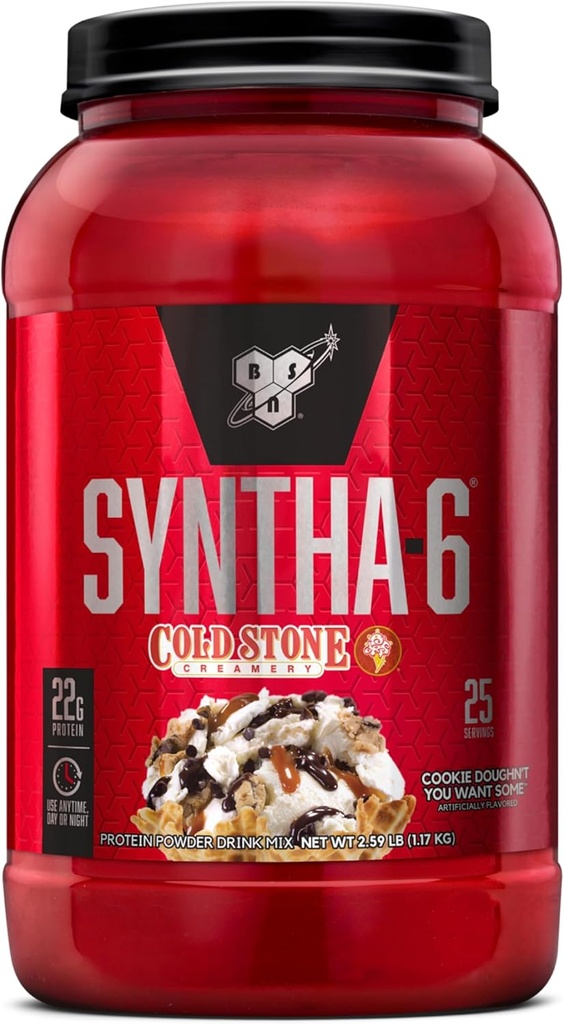 BSN Syntha-6 Whey Protein Powder, Cold Stone Creamery- Cookie Doughn't You Want Some, Micellar Casein, Milk Protein Isolate Powder, 25 Servings