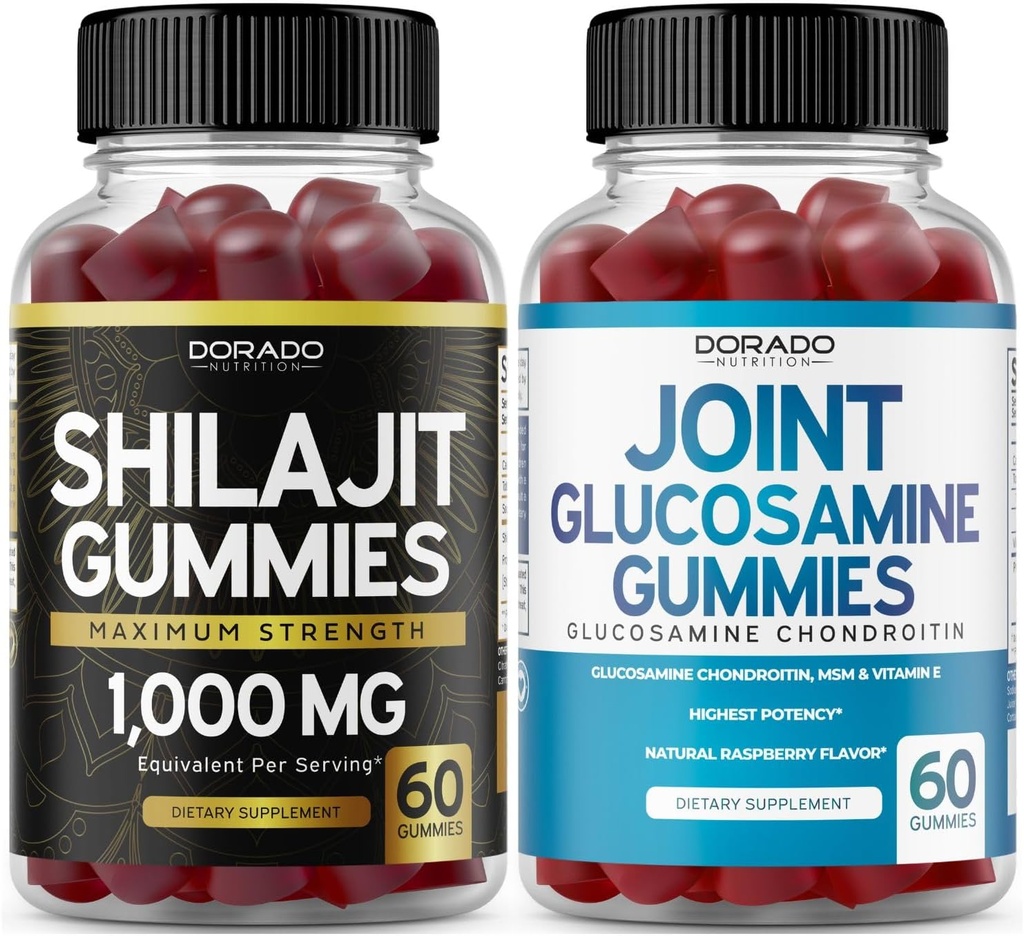 NUTRITION DE DORADO Gummies Shilajit pour les hommes et les femmes (60 Gummies) et la glucosamine Chondroïtine (60 comte)