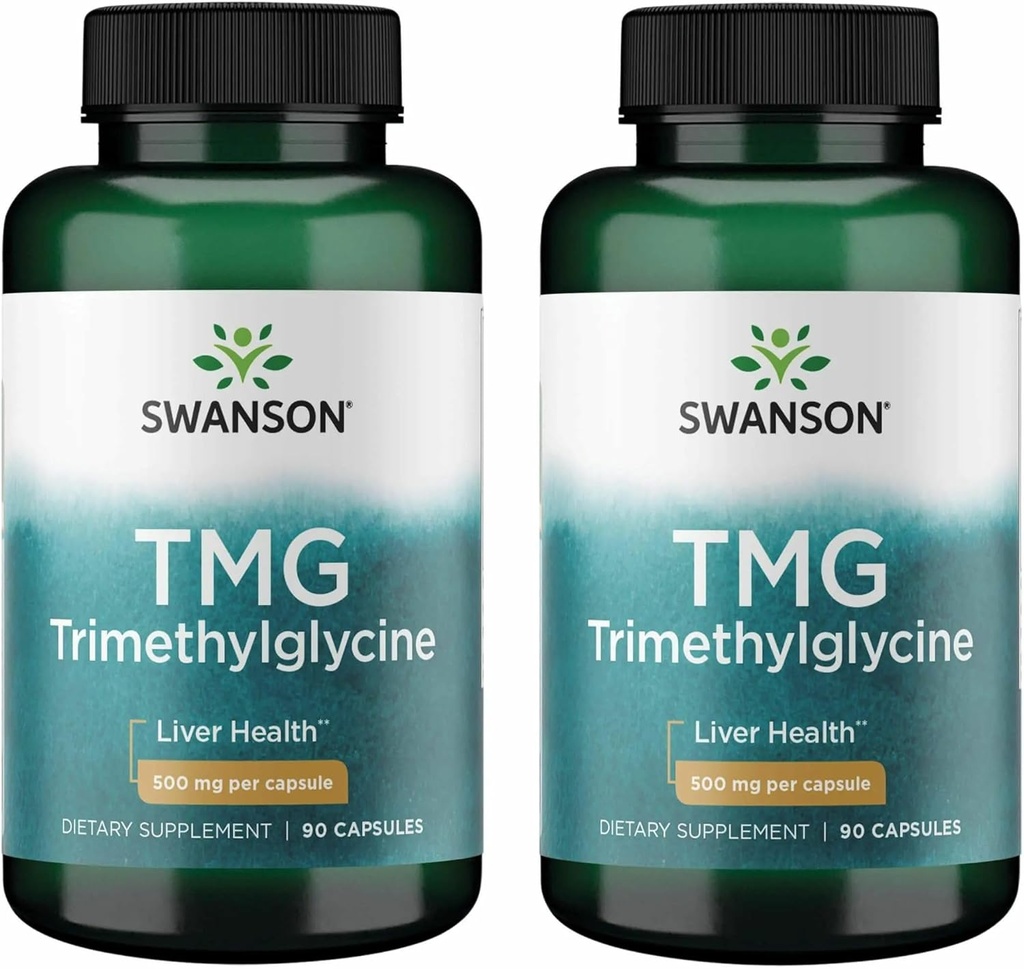 Swanson TMG Triméthylglycine - Supplément à l'acide aminé Promouvoir une fonction hépatique saine et un soutien de la santé cardiaque - (90 capsules, 500 mg chacune) (2 pack)