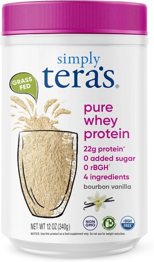 Poudre de protéines pures de tera - Poudre de protéines pures de fourneau, propre, faite sans édulcorants artificiels, sans OGM, sans casher, sans rBGH, sans soja - 12 Oz