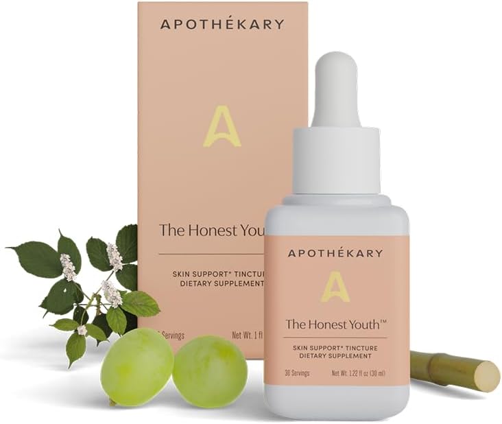 Apothékary Les jeunes honnêtes, collagène soutenir les gouttes liquides à base de plantes 100% soin de la peau à base de plantes, sans sucre, végétalien, collagène liquide avec Reishi et Champignon Tremella - 30 portions - 1,22 fl oz