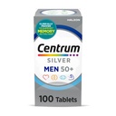 Multivitamine d'argent centrum pour les hommes 50 Plus, supplément multiminérale, vitamine D3, vitamine B et zinc, sans gluten, ingrédients non OGM, soutient la mémoire et la cognition chez les adultes âgés - 100 Ct