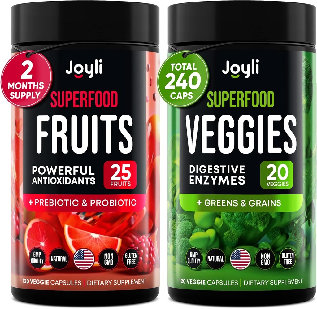 Supplément de fruits et légumes - Supplément de fibre haute pour l'immunité, Gut & Energy - Super Reds & Super Greens Suppléments avec la racine Marshmallow - 240 Reds et Super Greens Capsules de poudre Superfood