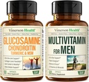 Glucosamine Chondroitin Turmeric MSM + Hommes , Multivitamin 2-Bottle Supplément Bundle pour lui. Hygiène articulaire, Réponse inflammatoire, Immune Support, propriétés antioxydantes