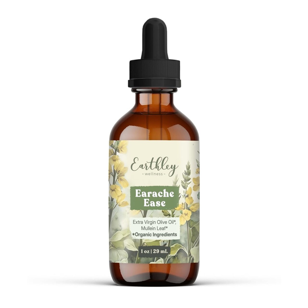 Earthley Wellness Earache Ease, Certified Organic Ingredients, Mullein Leaf and Olive Oil, Emballage May Vary (1 oz)