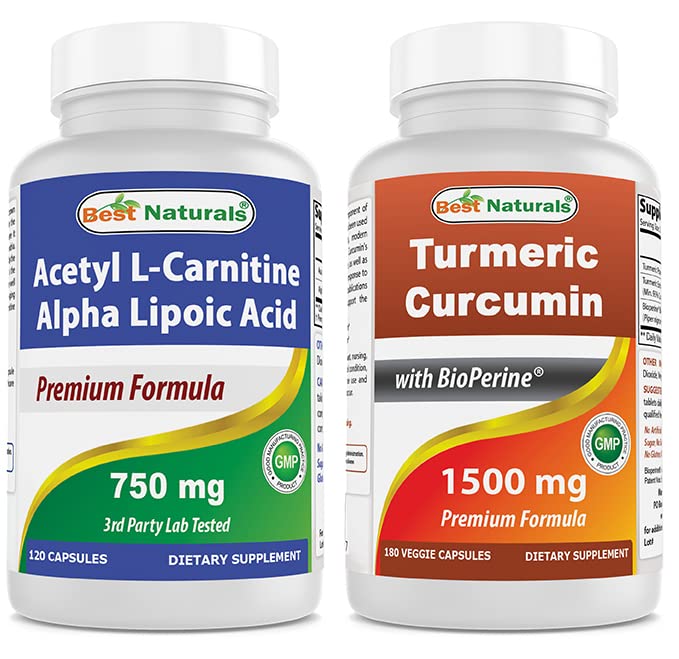Meilleurs naturels Acétyl L-Carnitine et acide alpha lipoïque 750 mg & Curcumine curcuma 1 500 mg/Servant avec Bioperine
