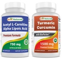 Meilleurs naturels Acétyl L-Carnitine et acide alpha lipoïque 750 mg & Curcumine curcuma 1 500 mg/Servant avec Bioperine