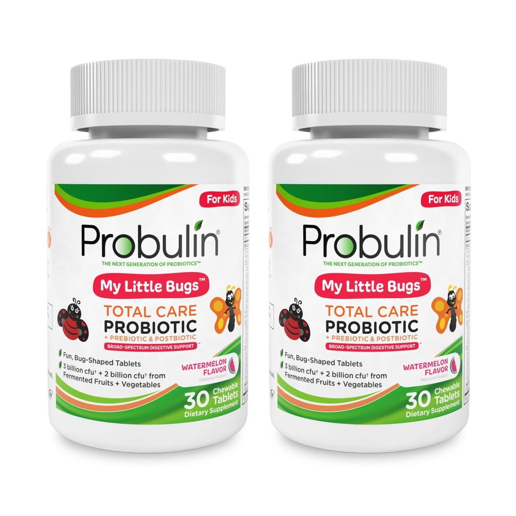 Probuline Soins Total Mes petits bogues Prébiotiques, probiotiques et postbiotiques - 5 milliards UFC - 15 souches - 30 comprimés à croquer (Twin Pack)