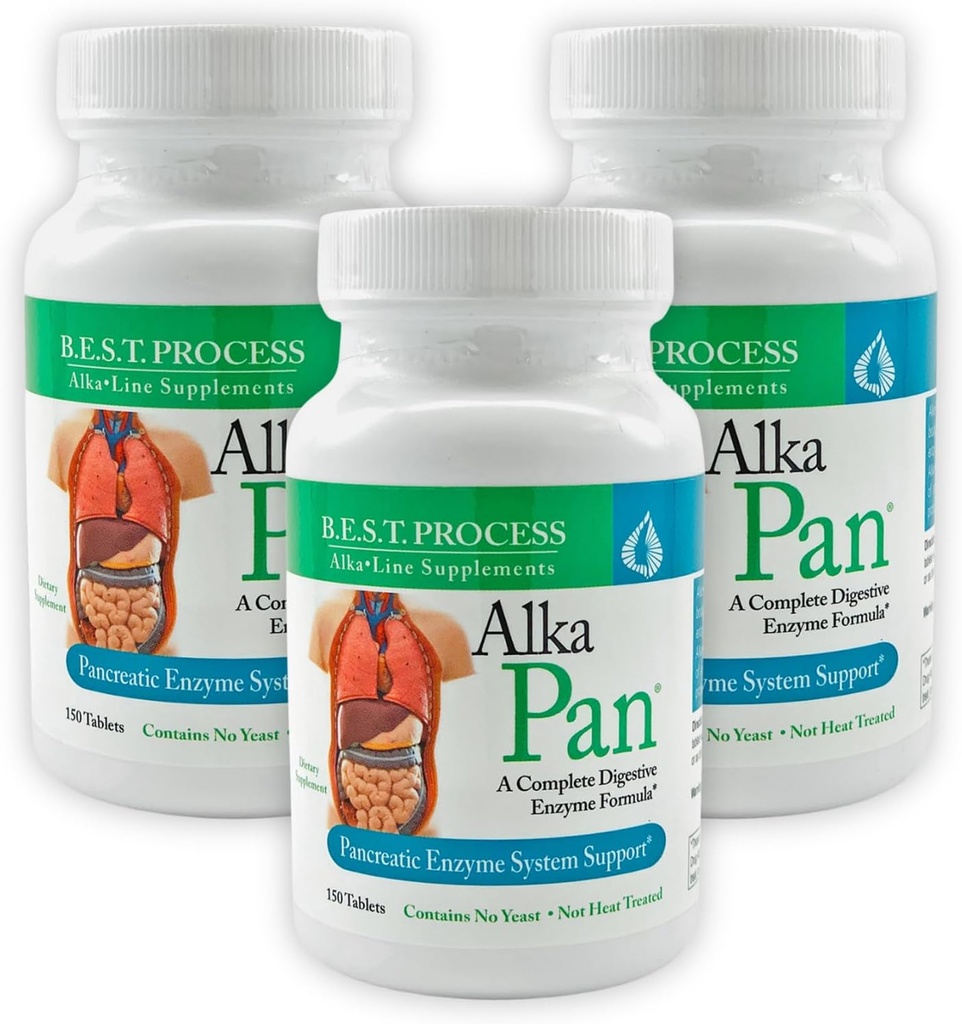 Alka•Pan (3 Pack) Best Process Alkaline — Natural Digestive Supplement — Pancreatic Enzymes with Antioxidant-Rich Superfoods & Digestive Herbs