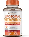 Bien-être sain Capsules de vitamine C liposomique (200 pilules 1500mg buffered) Haute absorption, système immunitaire et collagène Booster, haute dose de graisse soluble Immunity Support Acide ascorbique, végétalien naturel