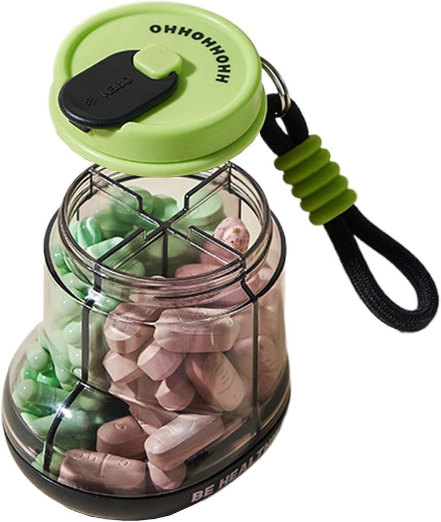 Organisateur de pilules, Distributeur portable de pilules, Organisateur Vita-min, Cas de voyage pour médicaments et suppléments, Trieuse de pilules, Petite bouteille de support de pilules avec 4 compartiments