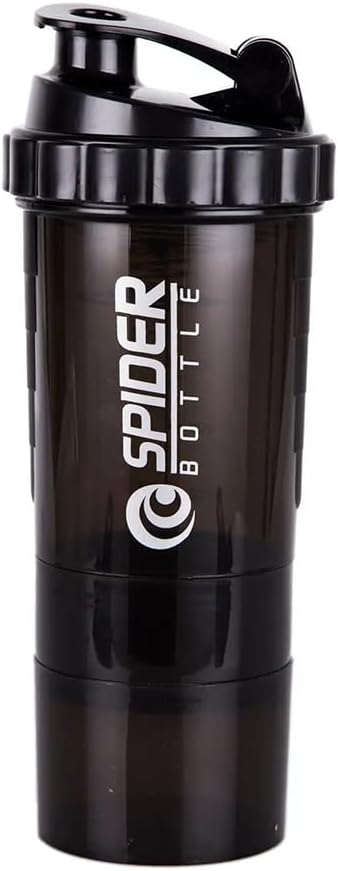 Bouteille de shaker 5 en 1 - Série professionnelle Bouteille de shaker pour les shakes de protéines et de pré-entraînement Bouteille de gymnastique, avec stockage de poudre, plateau de remplissage, boule de mélange, tasse Shakes (noir)
