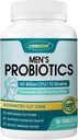 ZEBORA Probiotics for Men and Prebiotics for Digestive Health, 90 Tablets, 60 Billion CFUs for Immune and Gut Health, 10 Strains, Hypoallergenic Probiotics, Shelf Stable, Gluten & Soy Free