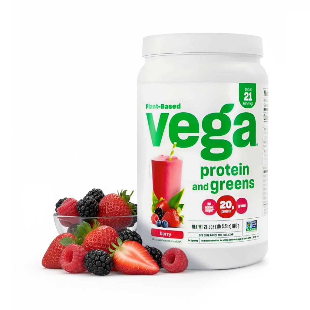 Protéines Vega et Verts Poudre de protéines, Berry - 20g Protéines végétales plus légumes, végétaliens, non OGM, protéines de pois pour les femmes et les hommes, 1,3 lb (paquetage mai vary)
