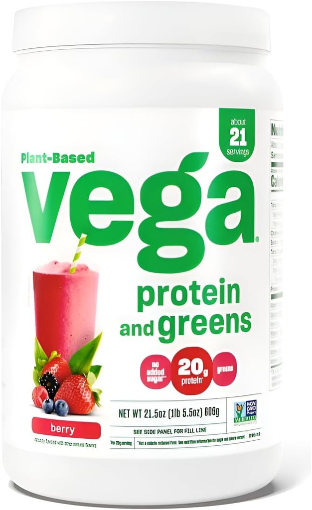 Protéines Vega et Verts Poudre de protéines, Berry - 20g Protéines végétales plus légumes, végétaliens, non OGM, protéines de pois pour les femmes et les hommes, 1,3 lb (paquetage mai vary)