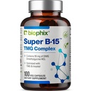 Biophix Super B-15 100 Veggie Caps - Niacin Calcium Choline Inositol DMG TMG - Soutient des niveaux d'énergie d'oxygène sains