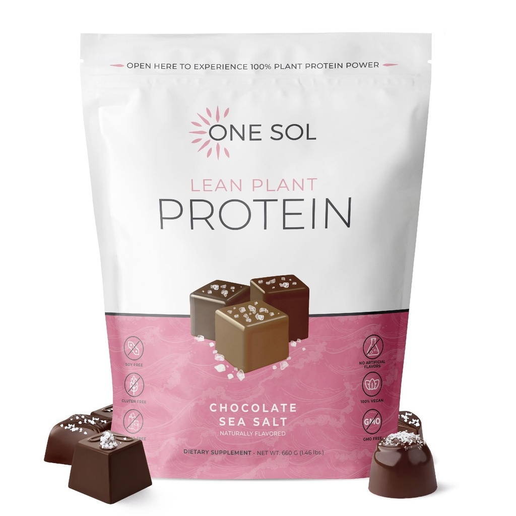 Une poudre de protéines à base végétale de Sol Lean, de pois et de riz brun, faible teneur en glucides, végétalien - sans gluten, lactose et soja - Pas d'ajout de sucre, non-OGM, nutrition propre, pas de ballonnement (sel de mer chocolaté)