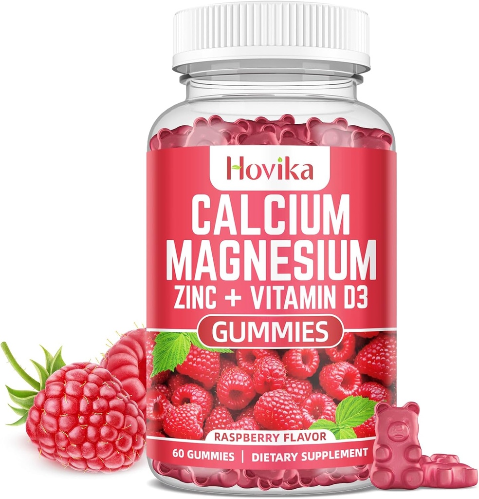 Gommies de zinc de magnésium de calcium avec vitamine C de potassium, B6, D3, K2 - Calcium pour les femmes et les hommes - Supplément multivitamine de zinc de magnésium de calcium pour les os, les muscles, les dents, l'humeur calme et l'immunité - 60 Cts