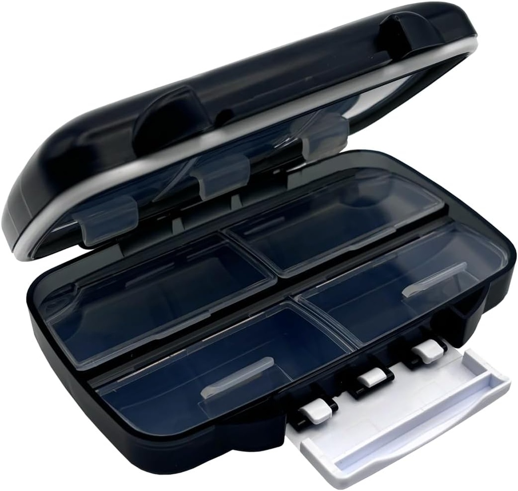 EZY DOSE Moisture-Proof Portable Pill Dispenser, Pocket Purse Organizer, Pharmacie Box, Porte-médicaments de voyage, Latch-Closure to Secure Contents, Compartiments surdimensionnés, Joint hermétique, Moyen, Noir