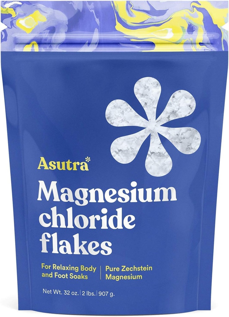 ASUTRA Flacons de bain au chlorure de magnésium, 2 lbs - pour la relaxation du pied et du corps, alternative au sel d'épsom, absorption rapide