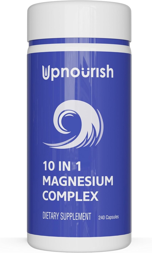 UpNourish Magnesium Supplement - 10 in 1 Magnesium Complex - Full Spectrum Magnesium Mineral Supplements with Glycinate, Citrate, Taurate, Malate, Carbonate, Oxide and More, 240 Vegan Capsules