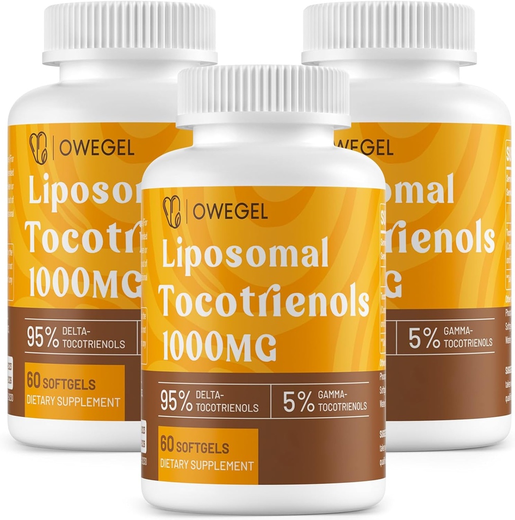 Tocotriénols liposomiques 1000mg - Haute biodisponibilité Vitamine E Tocotriénols Suppléments,95% Delta et 5% Gamma Tocotriénol Capsules soutiennent la peau, le os, l'antioxydant,180 Softgels