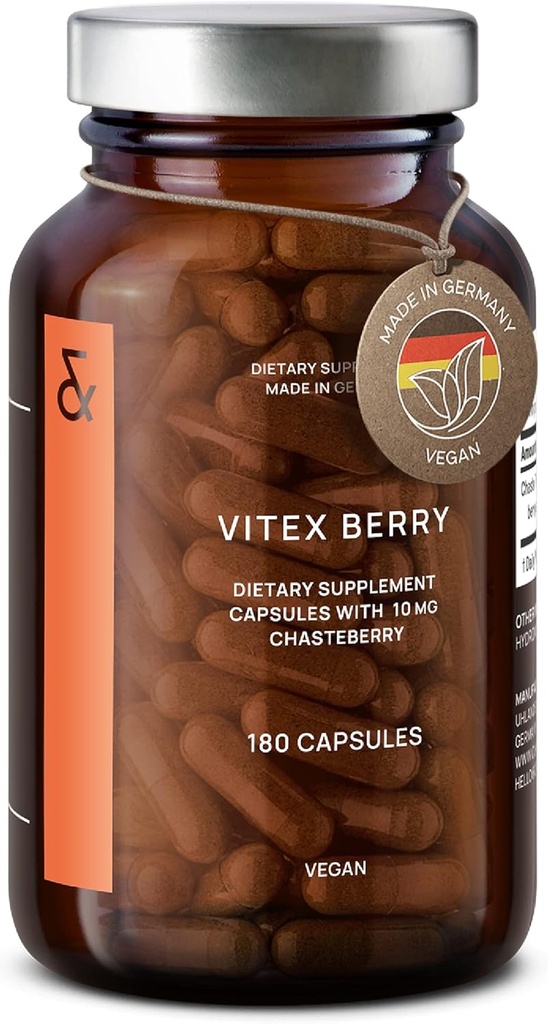 Vitex Berry - Extrait Premium Chasteberry 4:1 (Vitex Agnus Castus) - Ménopause et support PMS - Hormone Balance pour les femmes - 180 capsules - 6 mois d'approvisionnement - Fabriqué en Allemagne